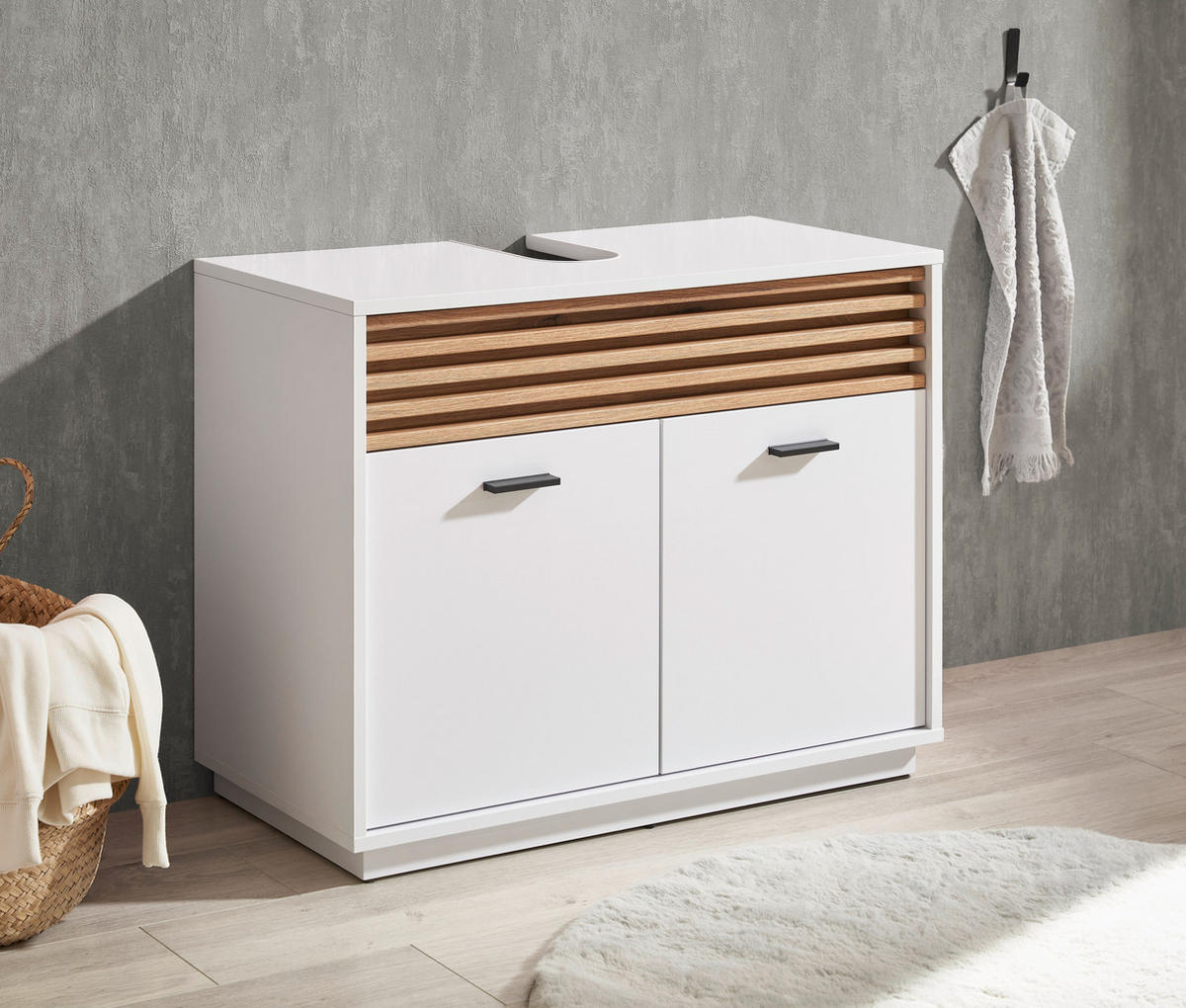 SKŘÍŇKA POD UMYVADLO, bílá - bílá/černá, Konvenční, kompozitní dřevo/plast (80/64/40cm) - Xora