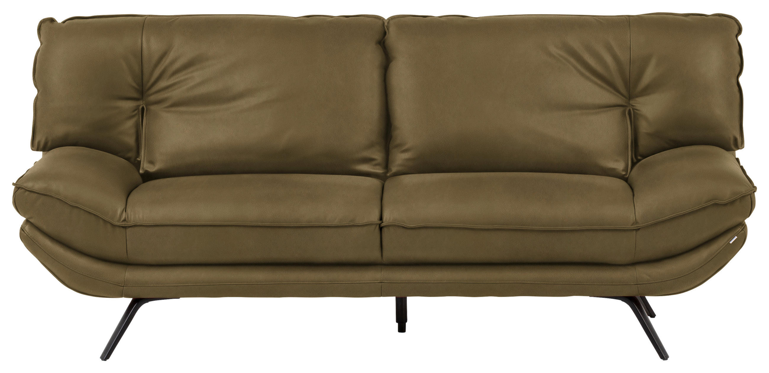 2,5-SITZER  in Echtleder Olivgrün   - Schwarz/Olivgrün, Design, Leder/Metall (206/94/95cm) - Celina