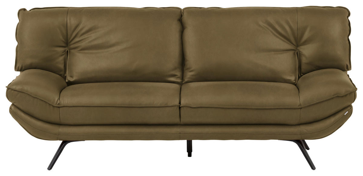 2,5-SITZER in Echtleder Olivgrün  - Schwarz/Olivgrün, Design, Leder/Metall (206/94/95cm) - Celina