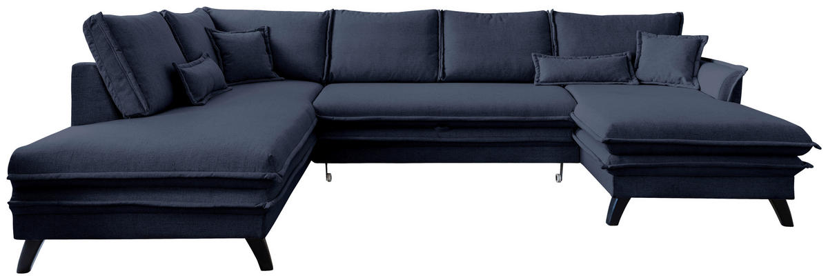 WOHNLANDSCHAFT in Mikrofaser Dunkelblau  - Schwarz/Dunkelblau, Design, Holz/Textil (200/300/150cm) - P & B