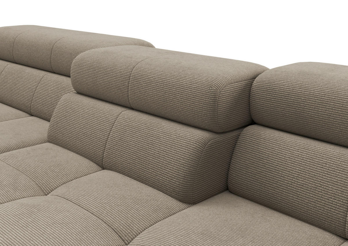 ECKSOFA Sandfarben Feincord Rücken echt, Kopfteilverstellung, Sitztiefenverstellung  - Sandfarben/Schwarz, KONVENTIONELL, Textil/Metall (226/293cm) - Hom`in