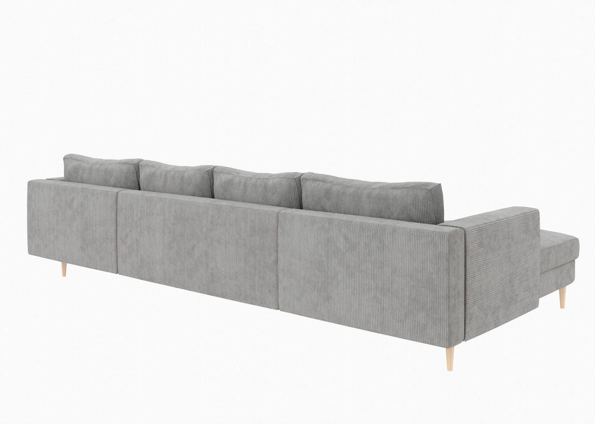 WOHNLANDSCHAFT Grau Cord  - Buchefarben/Grau, MODERN, Holz/Textil (161/306/161cm) - Trendmanufaktur