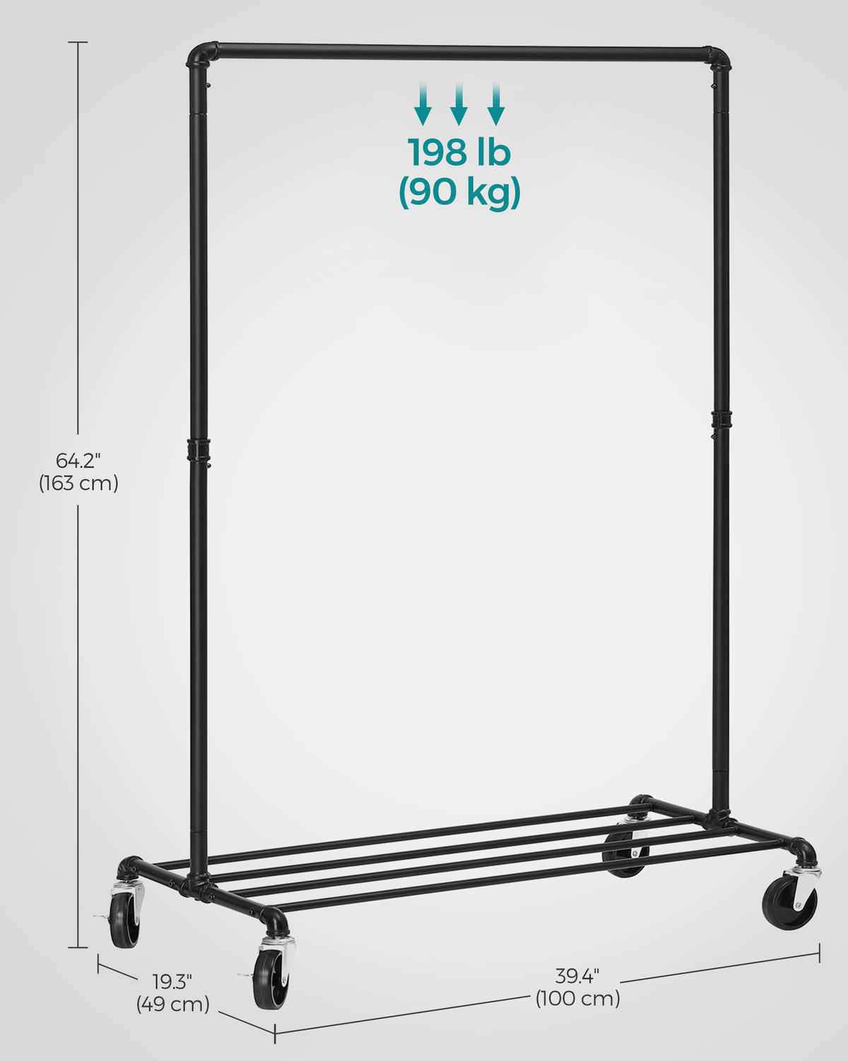 KLEIDERWAGEN in Schwarz 100/163/50 cm   - Schwarz, Basics, Kunststoff/Metall (100/163/50cm)