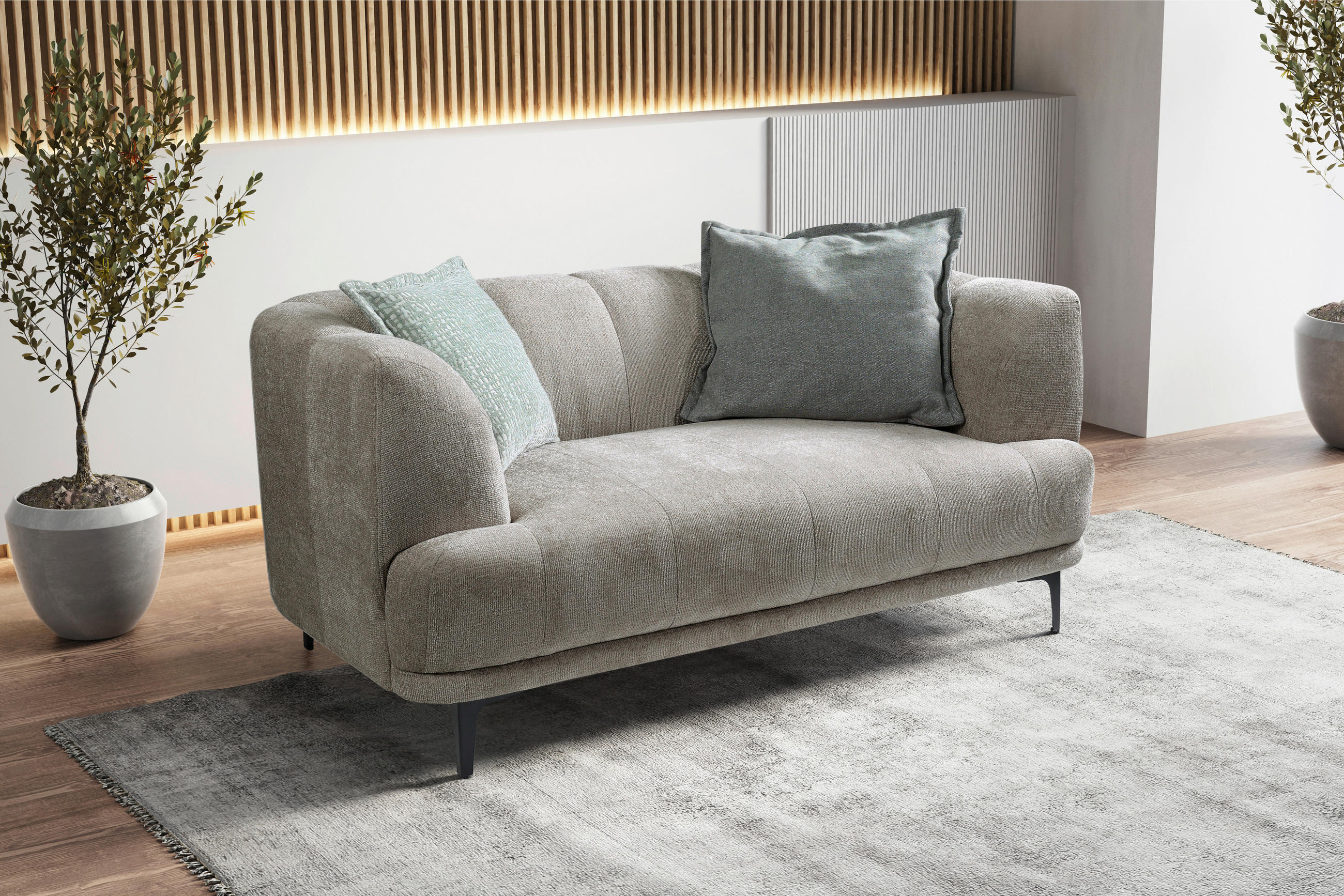 2-SITZER-SOFA Flachgewebe Graubraun  - Graubraun/Schwarz, Design, Textil/Metall (166/77/106cm) - MID.YOU
