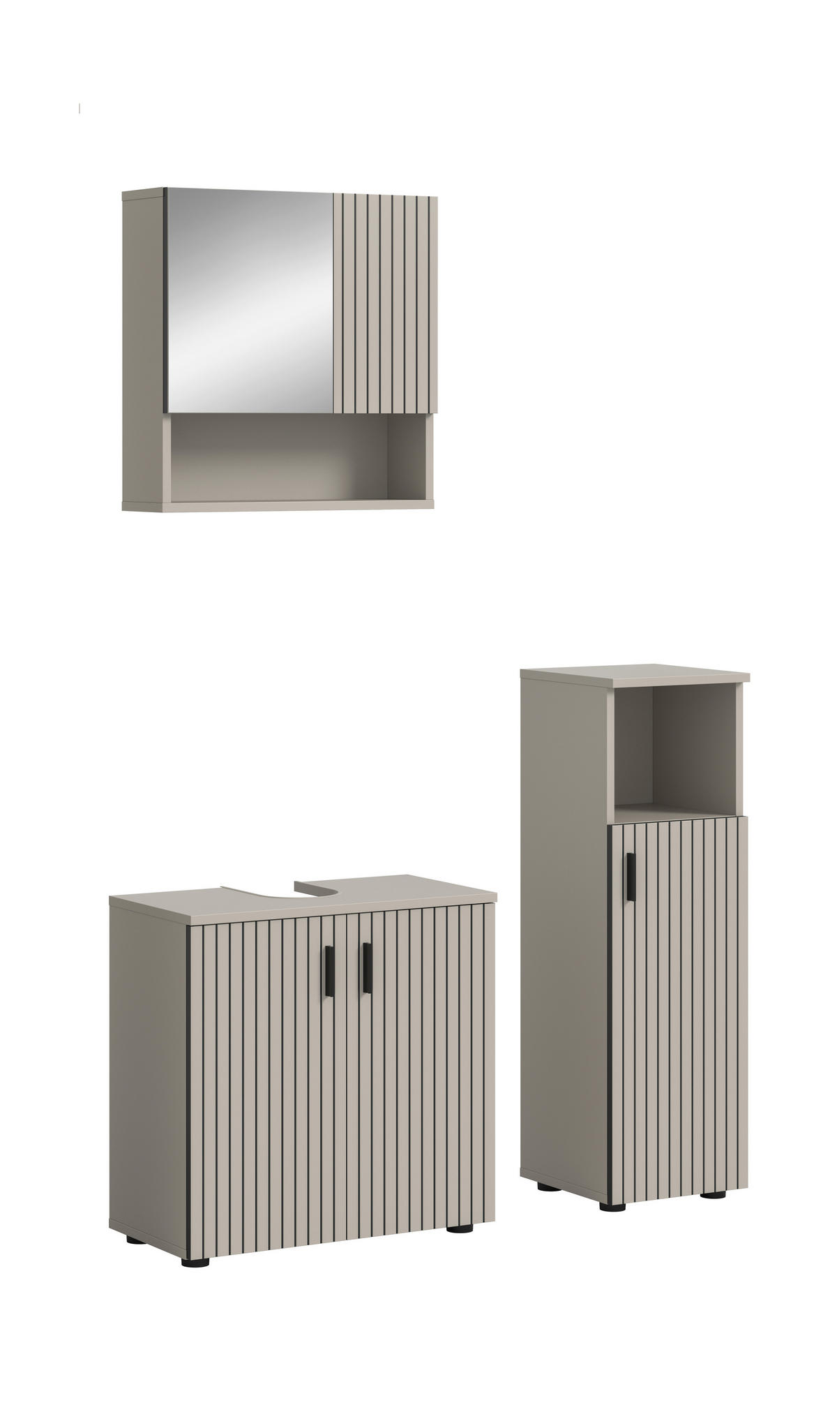BADEZIMMER 3-teilig  in 90 cm  - Kaschmir/Schwarz, Trend, Glas/Holzwerkstoff (90cm) - MID.YOU