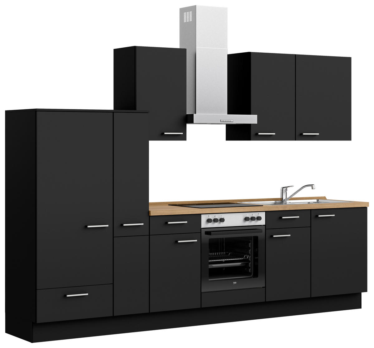 KÜCHENBLOCK Touch 300 cm  in Schwarz, Eichefarben  - Edelstahlfarben/Eichefarben, MODERN, Holzwerkstoff/Metall (300cm) - Nobilia