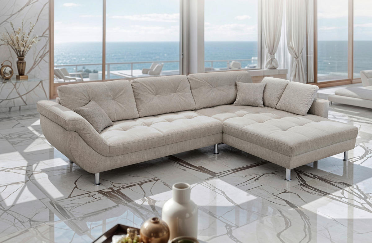 ECKSOFA BROOKLYN Beige Flachgewebe Zierkissen, Rückenkissen  - Beige/Silberfarben, KONVENTIONELL, Kunststoff/Textil (329/199cm) - Livetastic