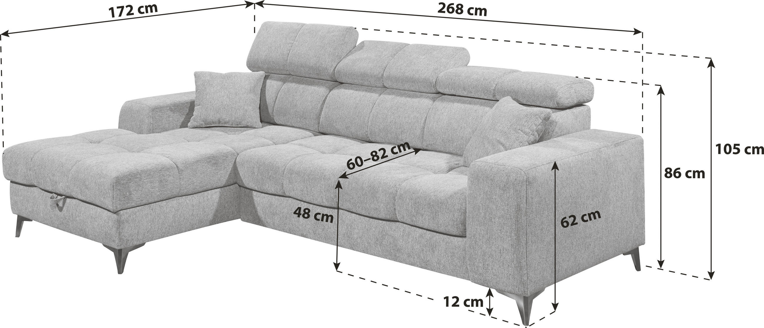 Thumbnail - Carryhome Ecksofa, Taupe, Textil, 4-Sitzer, Füllung: Polyester, Ottomane links, L-Form, 268x172 cm, seitenverkehrt erhäl...