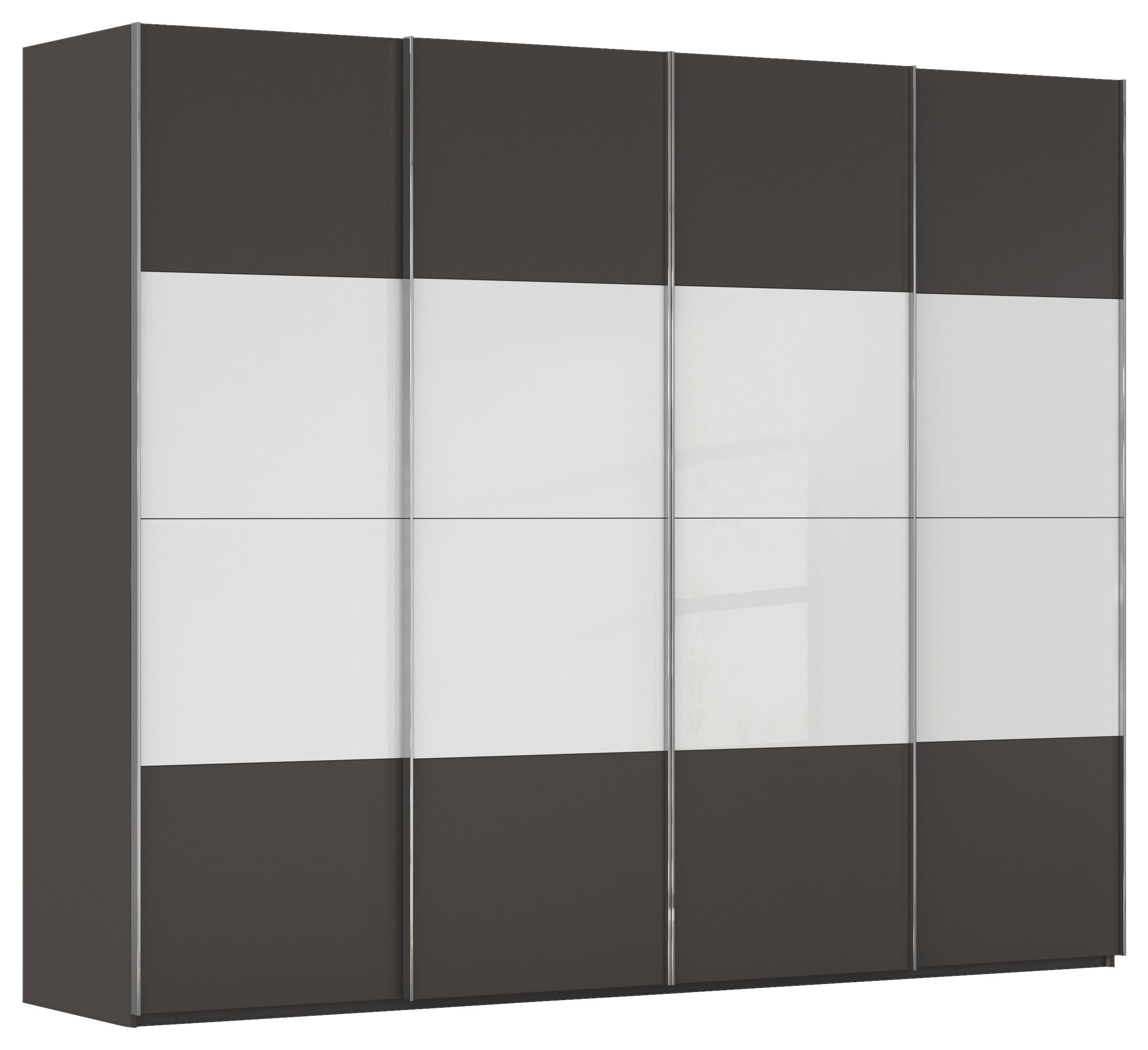SCHWEBETÜRENSCHRANK 271/235/68 cm,  in Graphitfarben, Weiß, 4 Tür(en)  - Chromfarben/Graphitfarben, KONVENTIONELL, Glas/Holzwerkstoff (271/235/68cm) - Novel