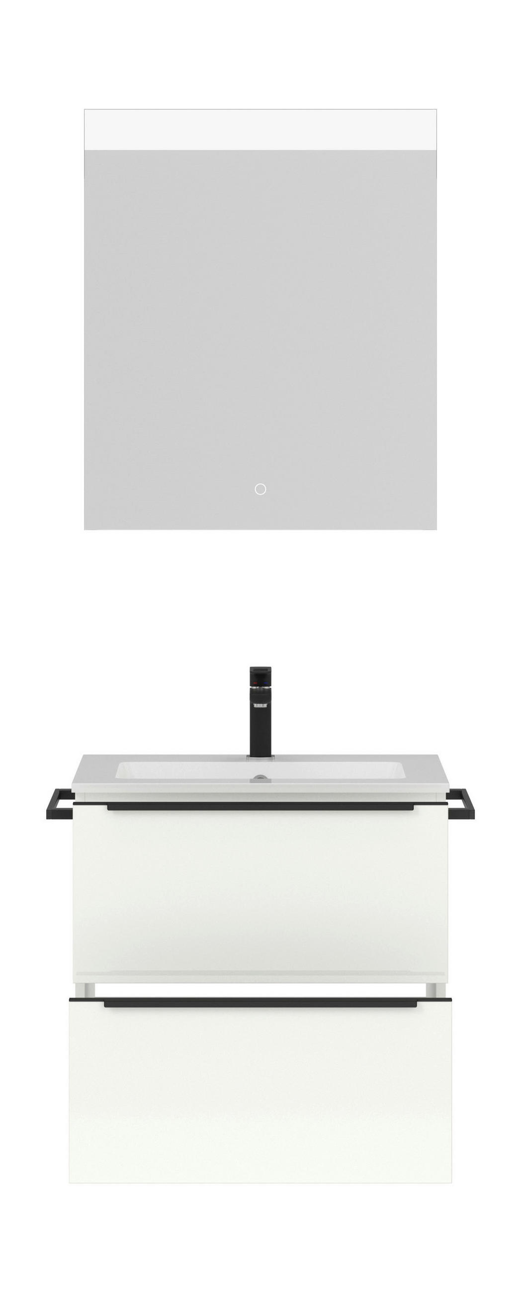 BADEZIMMER  in 61 cm  - Weiß Hochglanz/Schwarz, MODERN, Holzwerkstoff/Stein (61cm) - Nobilia