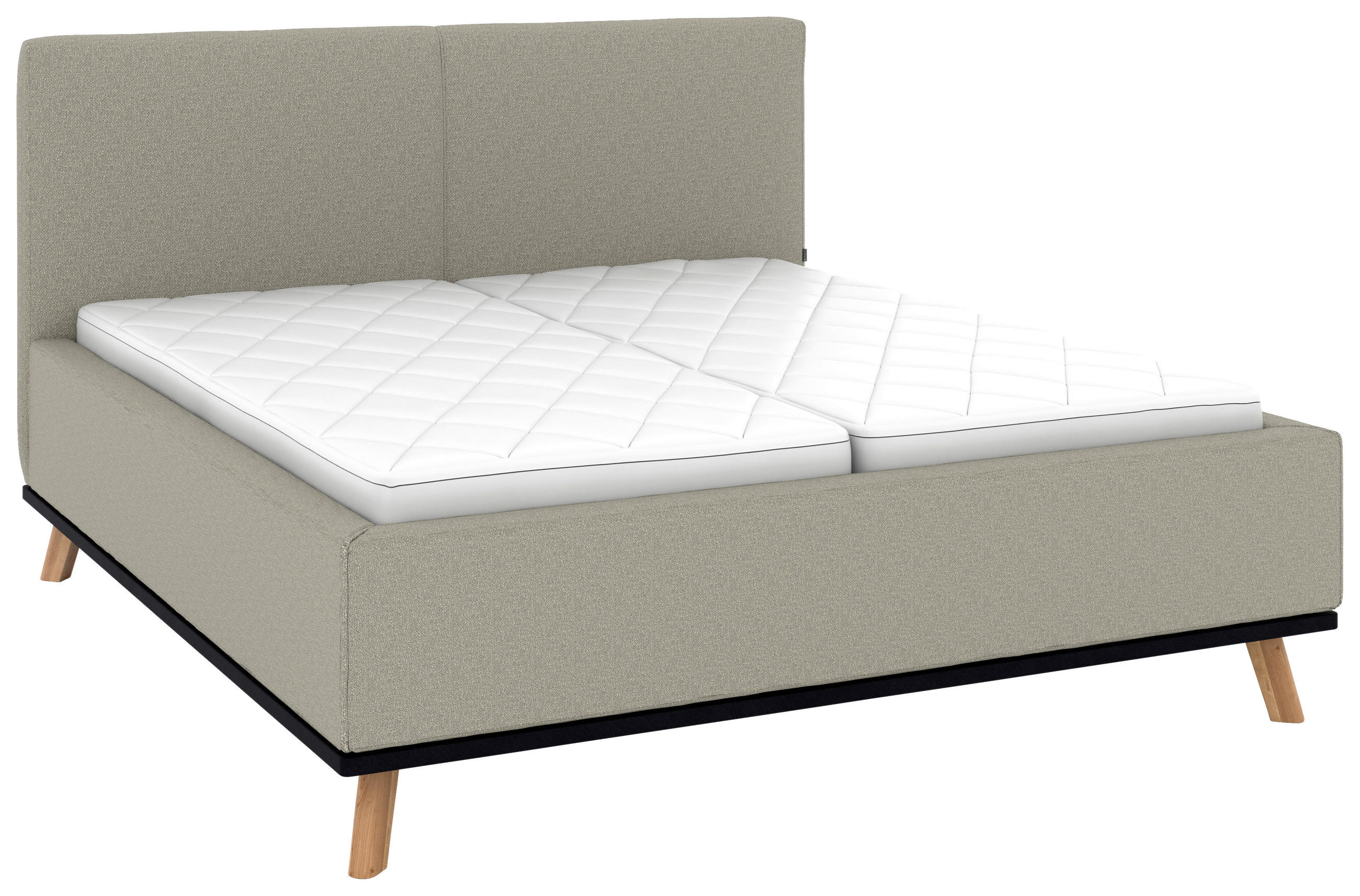 POLSTERBETT 160/200 cm,  in Hellgrau, Matratze, Lattenrost, Bettkasten, H2 + H2 = mittel  - Eichefarben/Hellgrau, Design, Holz/Textil (160/200cm) - Musterring
