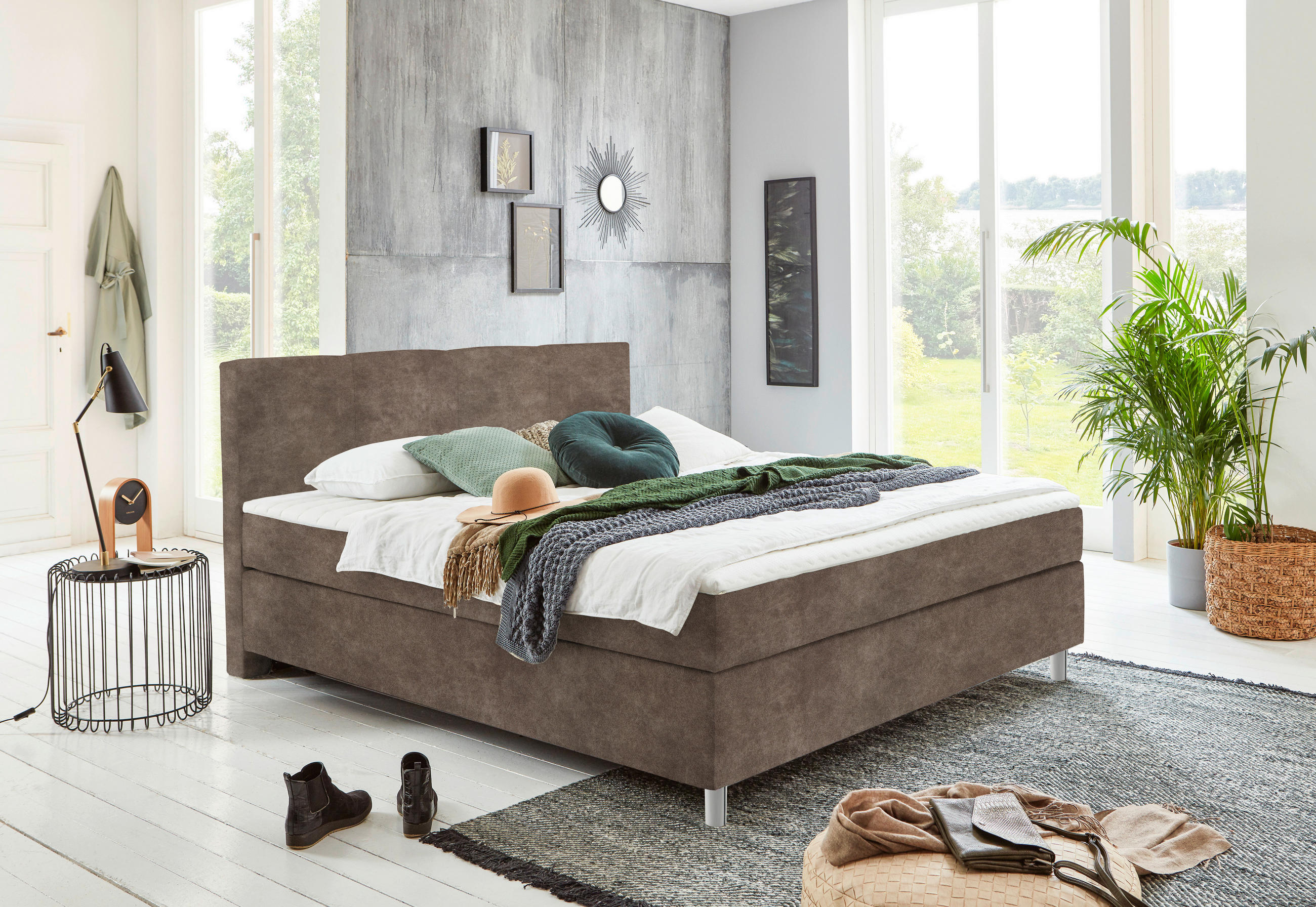 BOXSPRINGBETT 100/200 cm  in Taupe  - Taupe/Chromfarben, Konventionell, Kunststoff/Textil (100/200cm) - Hom`in