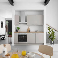 KÜCHENBLOCK Touch 210 cm  in Grau, Eiche dunkel  - Eiche dunkel/Edelstahlfarben, MODERN, Holzwerkstoff/Metall (210cm) - Nobilia