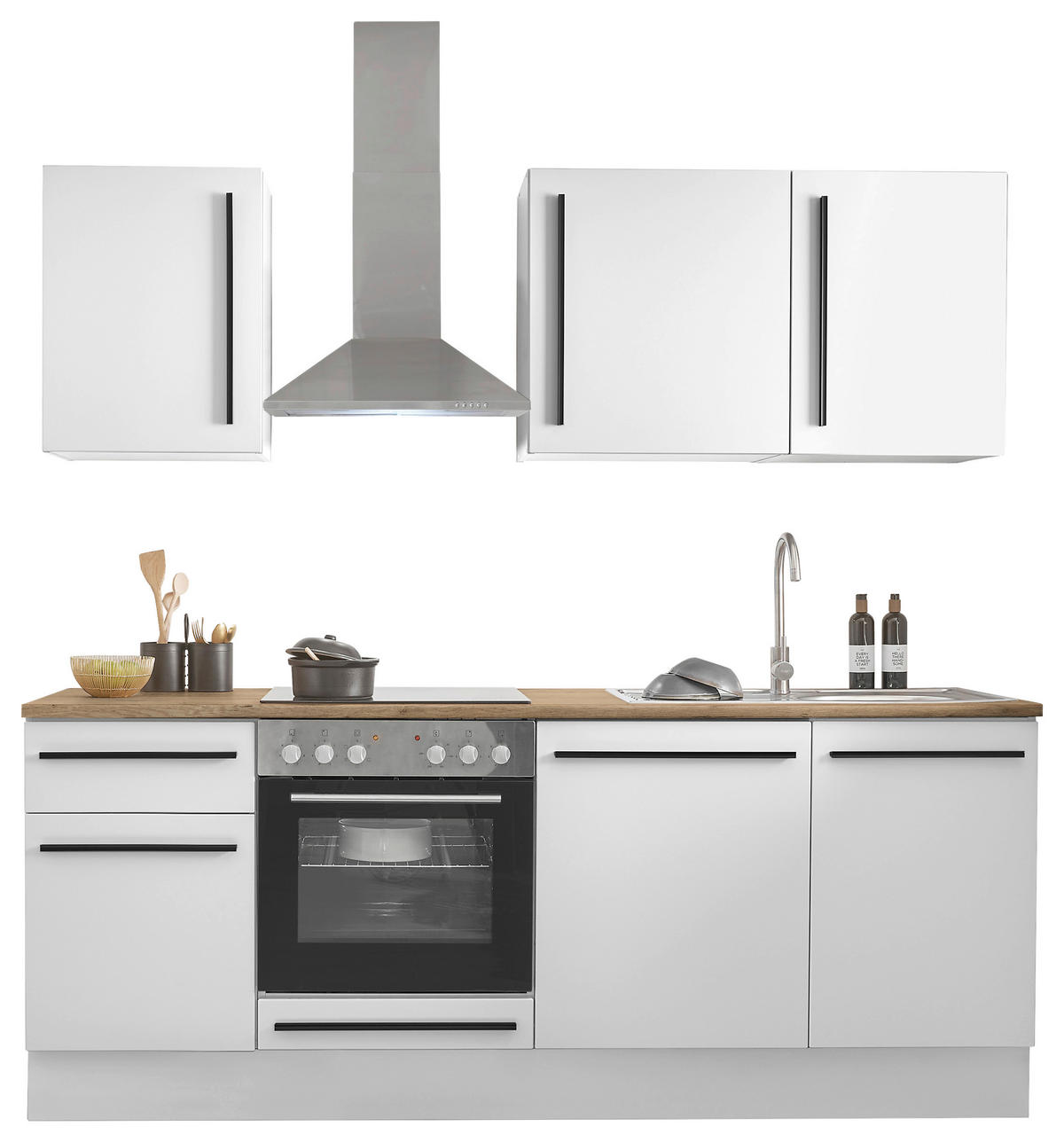 KÜCHENBLOCK 220 cm   in Weiß, Eichefarben  - Eichefarben/Schwarz, Design, Holzwerkstoff/Kunststoff (220cm) - MID.YOU