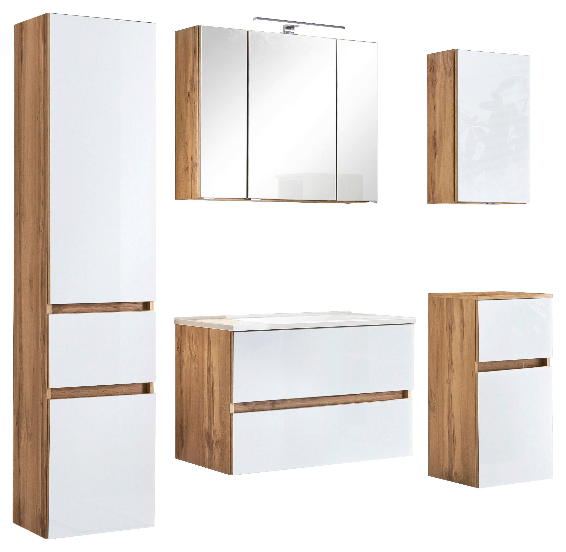 BADEZIMMER  in 160 cm  - Weiss/Eichefarben, Konventionell, Glas/Holzwerkstoff (160cm) - Held