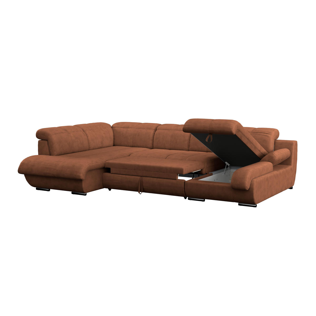 WOHNLANDSCHAFT Cognac Mikrofaser  - Chromfarben/Cognac, MODERN, Textil/Metall (228/345/184cm) - MID.YOU