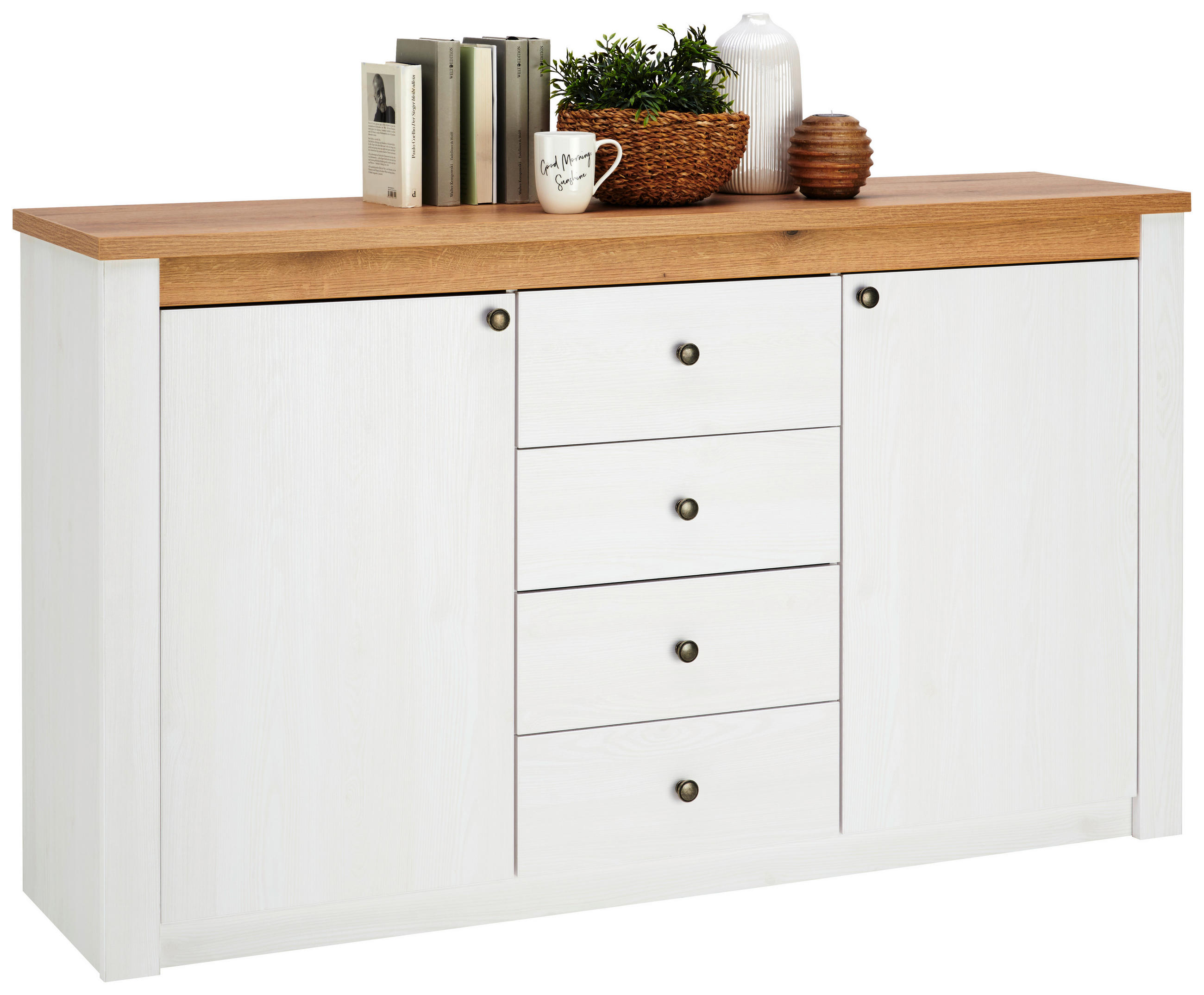 Kommode Rovigio Weiß, Eiche-/lärche Dekor B: 155 Cm