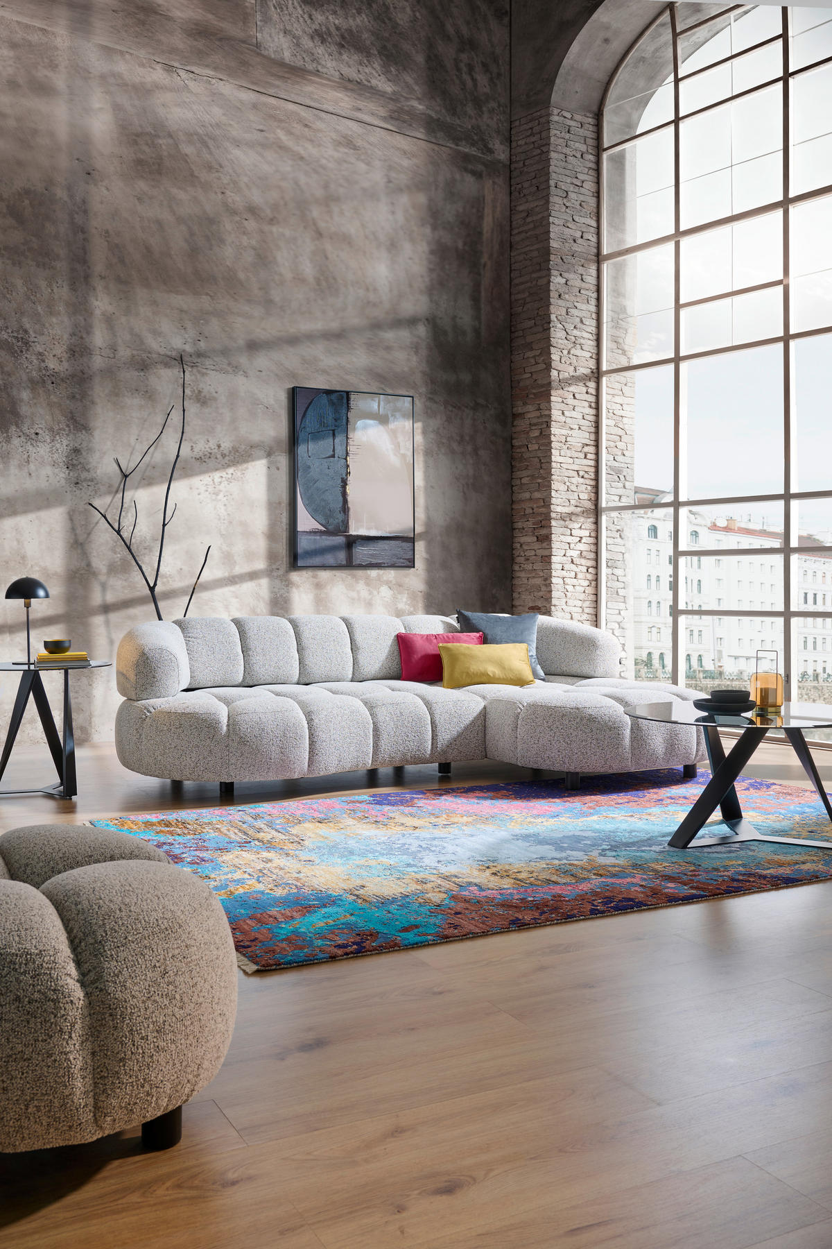 HÖRNSOFFA i vävt tyg greige  - greige/svart, Design, trä/textil (284/183cm) - Welnova