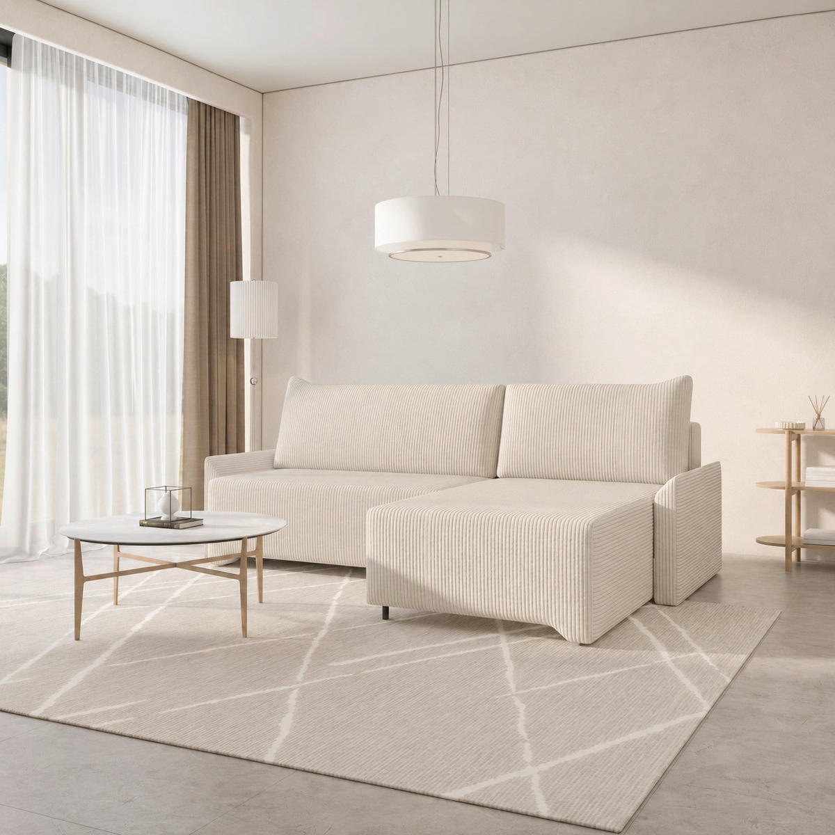 ECKSOFA LOCO in Cord Creme  - Creme, Design, Kunststoff/Textil (245/174cm) - MID.YOU