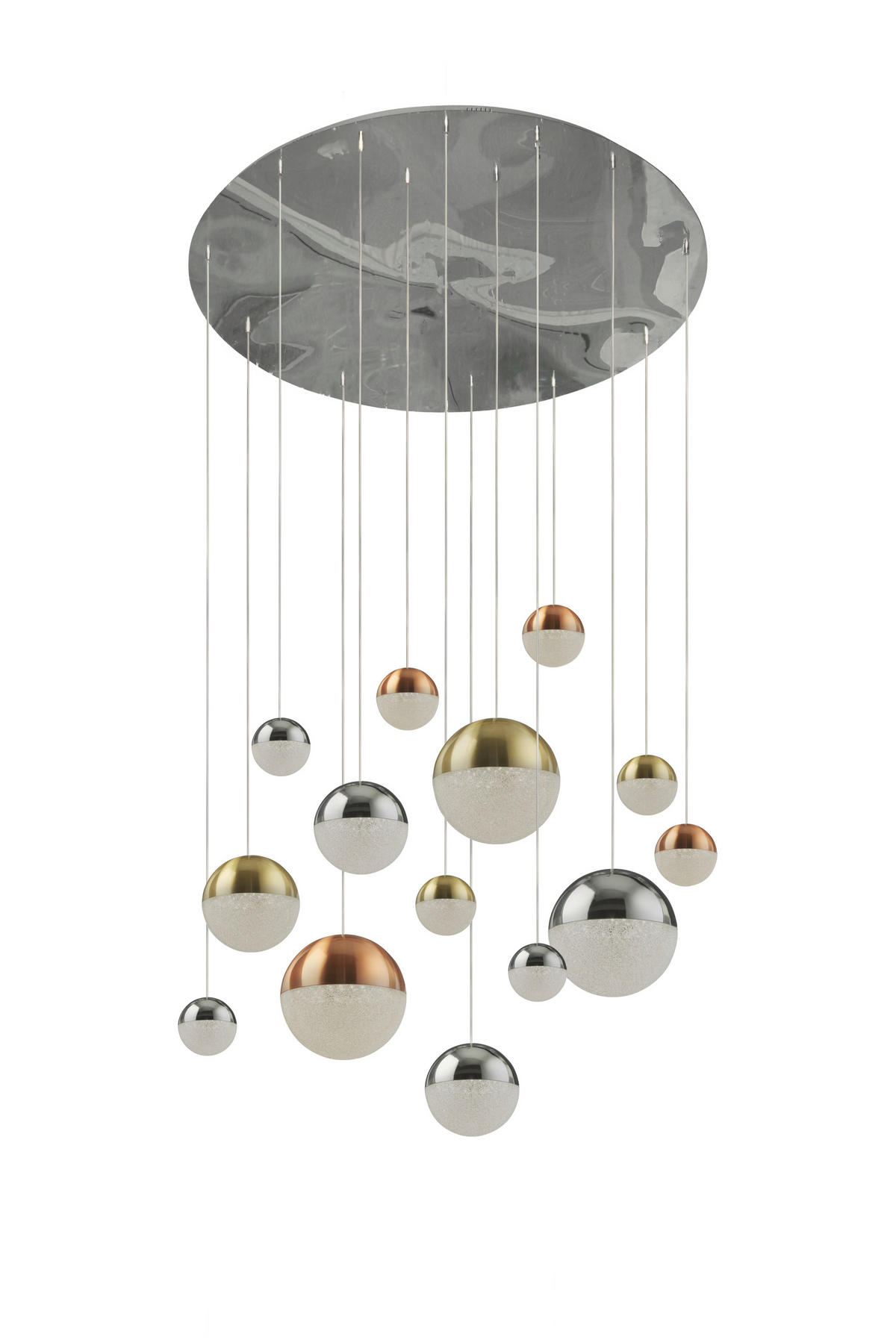 LED-PENDELLEUCHTE Planets 70/300 cm   - Chromfarben, Design, Glas/Textil (70/300cm) - Searchlight