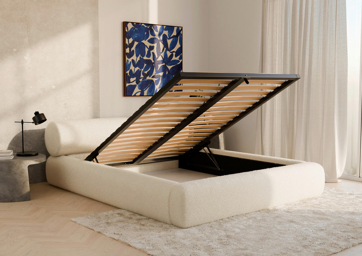 POLSTERBETT 160/200 cm,  in Beige, Lattenrost, Bettkasten,  - Beige/Schwarz, Design, Holz/Textil (160/200cm) - Chameo