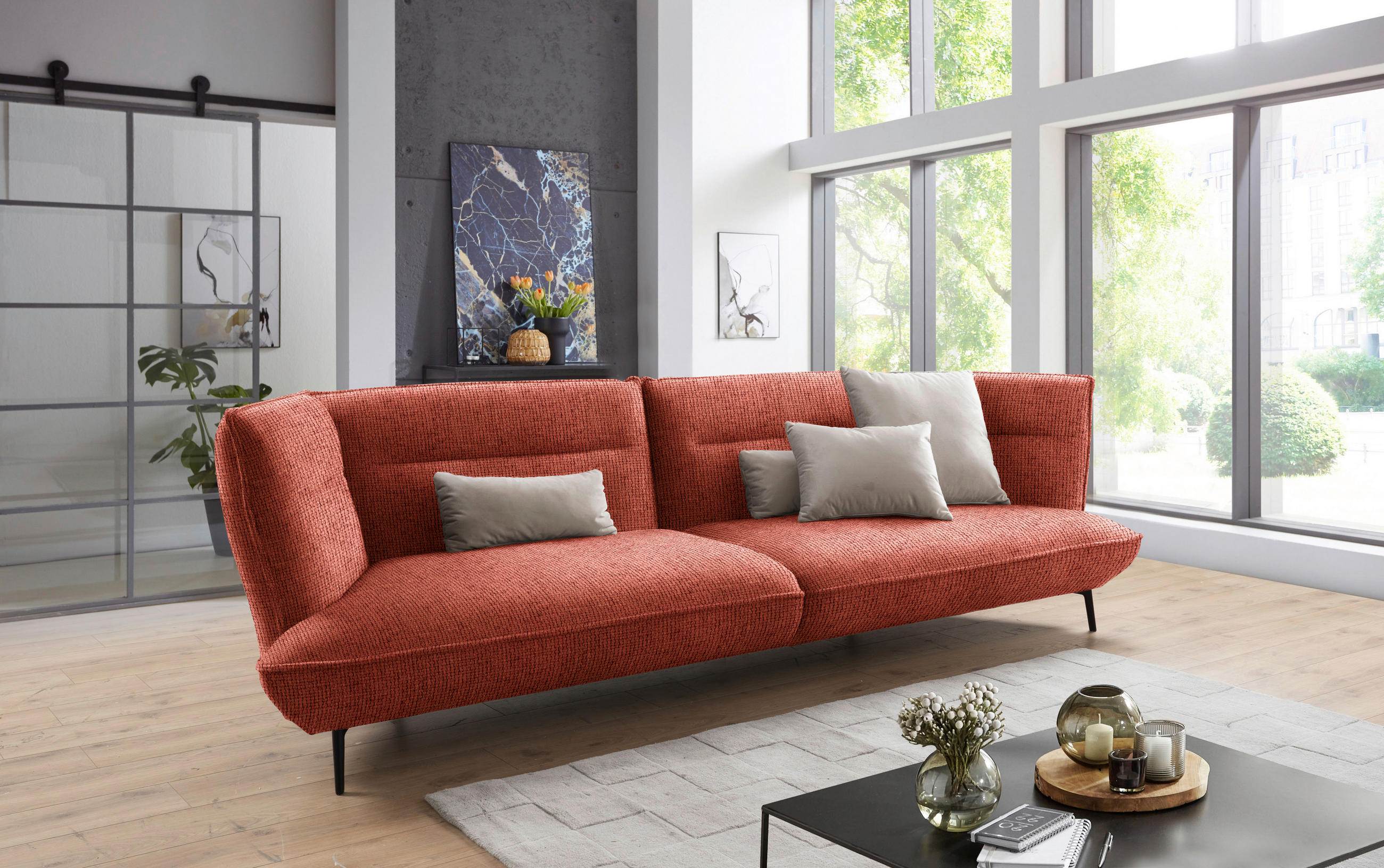 MEGASOFA in Flachgewebe Kupferfarben  - Schwarz/Kupferfarben, Design, Holzwerkstoff/Textil (339/92/99cm) - Moderano