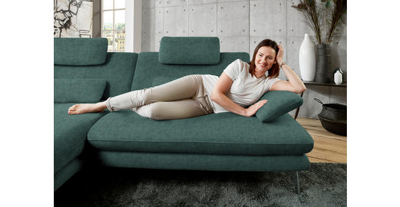 ECKSOFA in Velours Blau, Grün 184/284 cm - Blau/Schwarz, Design, Textil/Metall (184/284cm) - Dieter Knoll