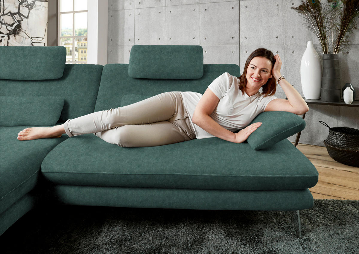 ECKSOFA in Velours Blau, Grün  - Blau/Schwarz, Design, Textil/Metall (184/284cm) - Dieter Knoll