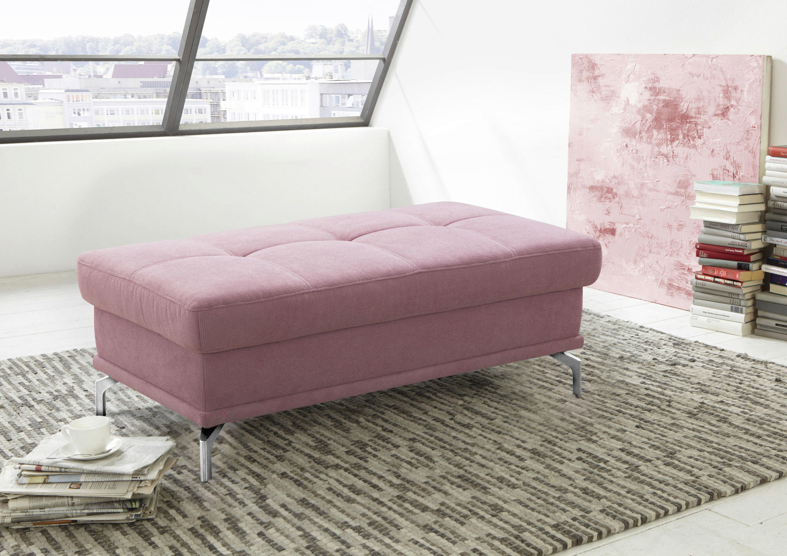 HOCKER Flachgewebe Flieder  - Silberfarben/Flieder, KONVENTIONELL, Textil/Metall (133/47/72cm) - Sit & More