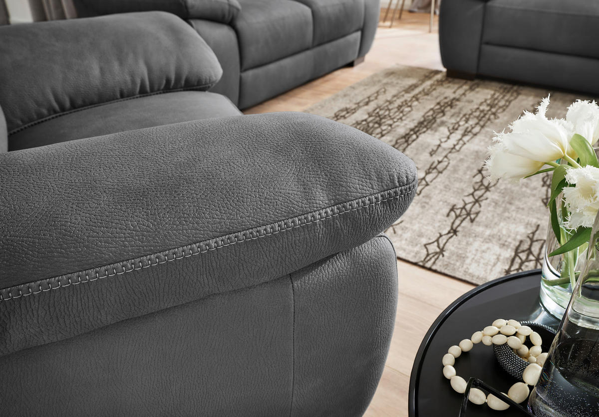 2-SITZER mit elektr.Funktion in Webstoff Grau  - Wengefarben/Weiss, Konventionell, Holz/Textil (173/96/99cm) - Livetastic