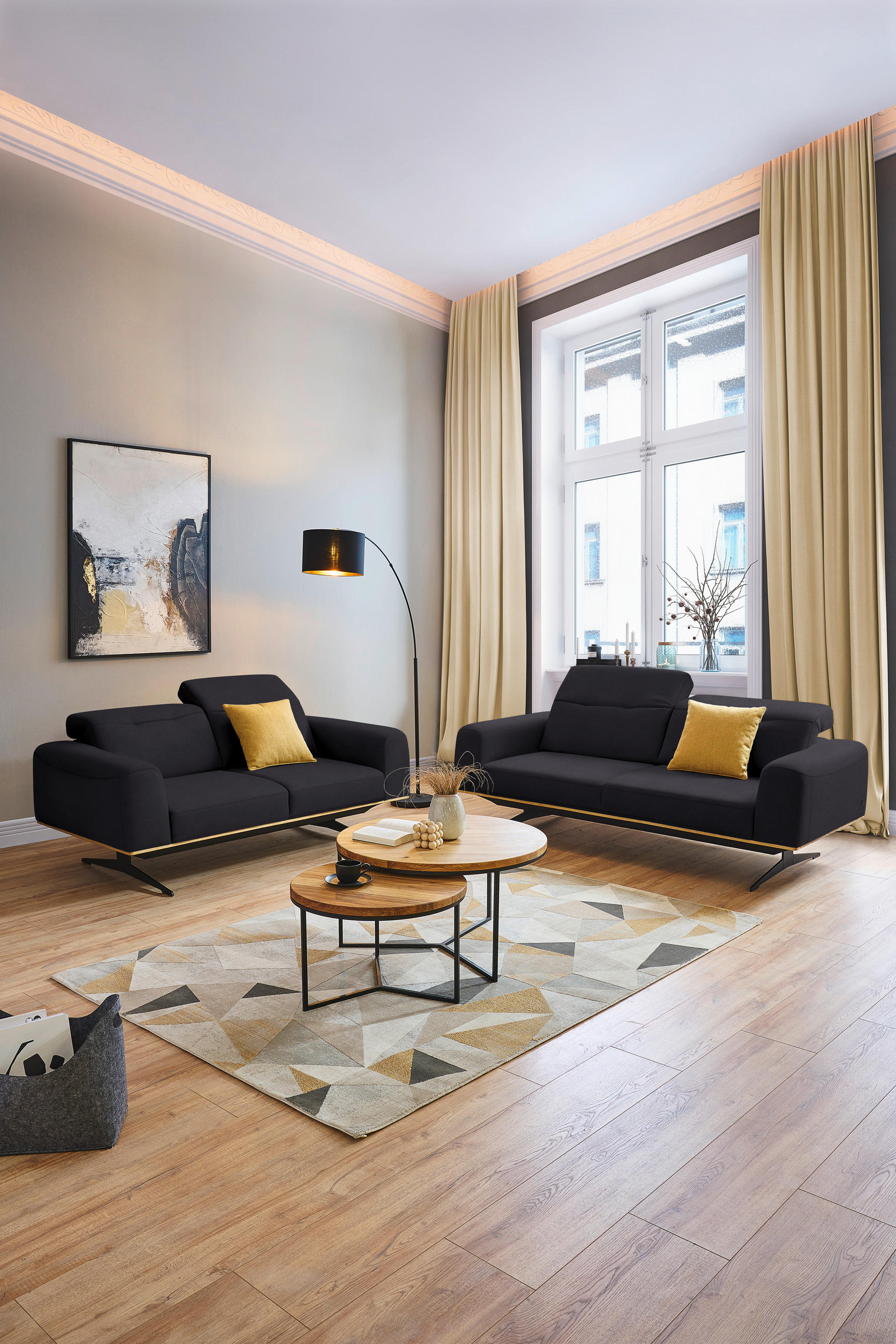 3-SITZER-SOFA in Echtleder Dunkelbraun  - Dunkelbraun/Schwarz, Design, Leder/Holz (205/76-97/102cm) - Novel