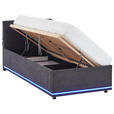 POLSTERBETT 90/200 cm,  in Graphitfarben, Beleuchtung, Lattenrost, Bettkasten,  - Birkefarben/Buchefarben, Design, Holz/Kunststoff (90/200cm) - Xora