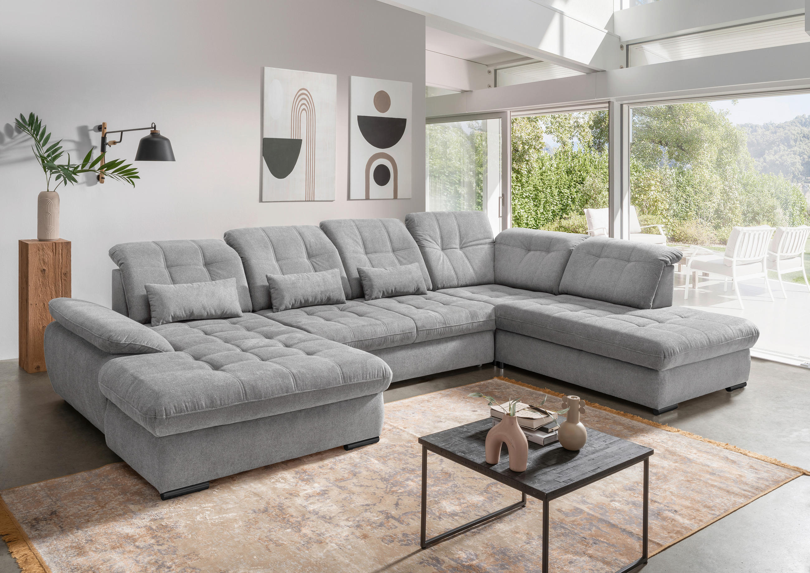 WOHNLANDSCHAFT in Chenille Silberfarben - Silberfarben/Schwarz, Modern, Textil/Metall (184/387/252cm) - Livetastic