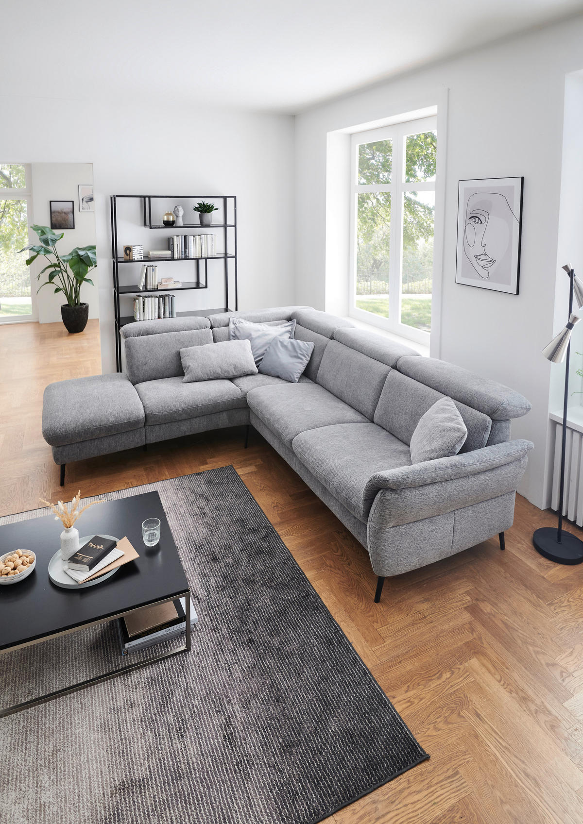 ECKSOFA in Struktur Grau  - Schwarz/Grau, Modern, Textil/Metall (235/275cm) - Cantus