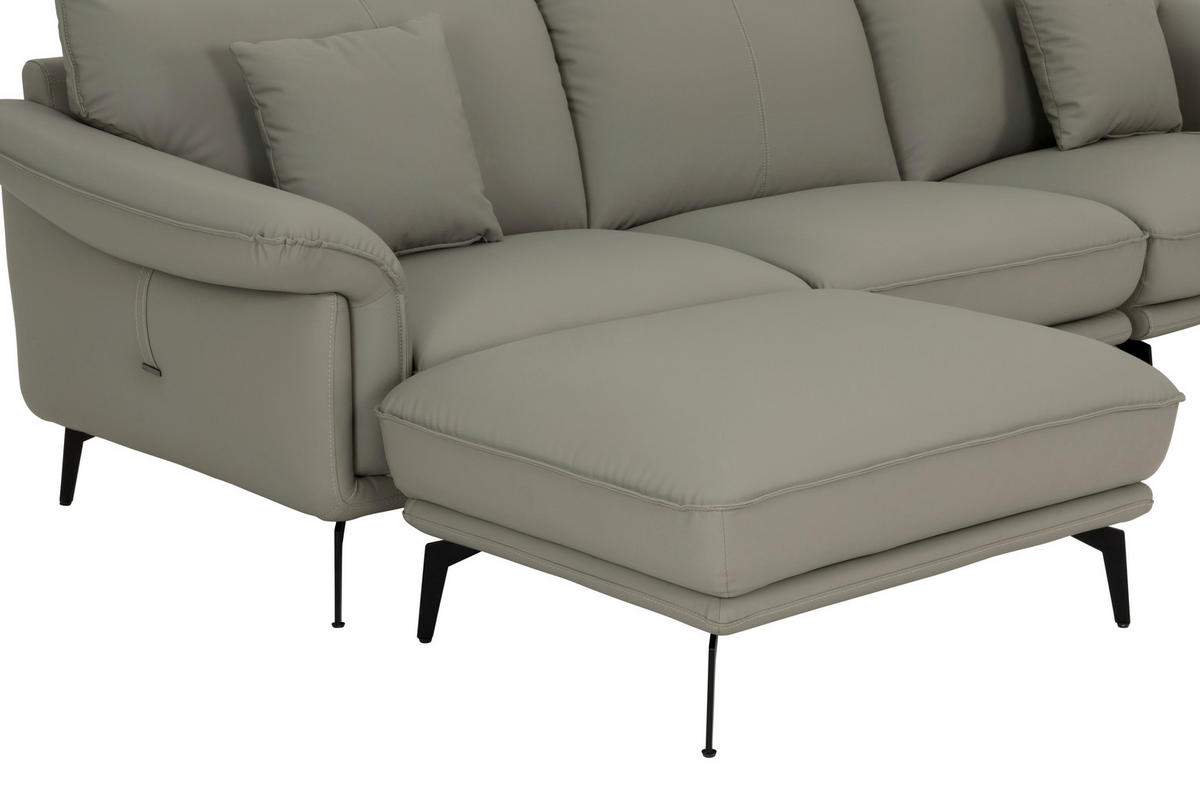 3-SITZER-SOFA inkl. Hocker Lederlook Taupe  - Taupe/Schwarz, Design, Textil/Metall (289/84/92cm) - MID.YOU