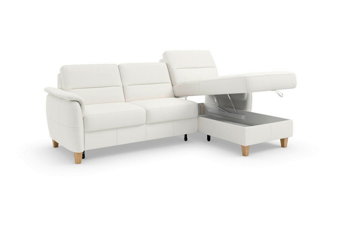 ECKSOFA PALMERA E Weiß Kombination Echtleder/Stoff Mikrofaser Bettkasten  - Eichefarben/Weiß, Basics, Leder/Holz (244/163cm) - Sit & More