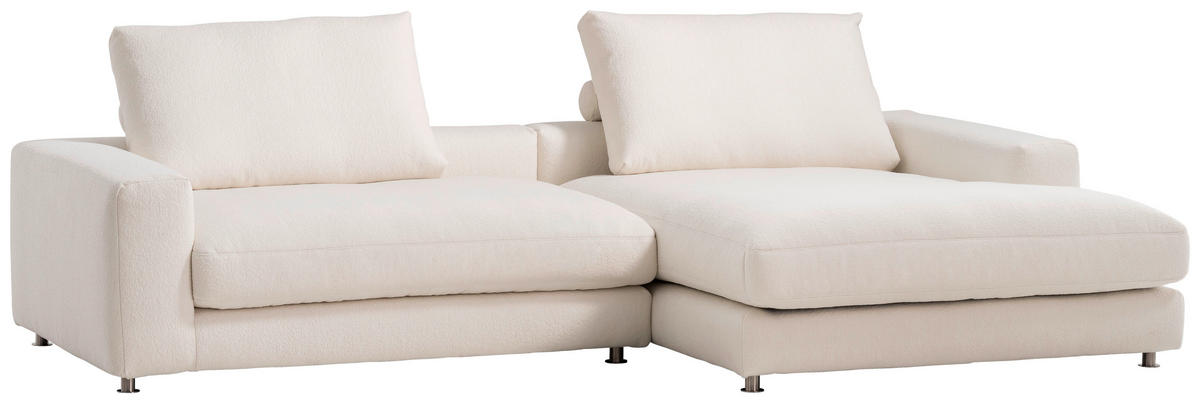 ECKSOFA in Bouclé Weiss  - Weiss/Silberfarben, Design, Textil/Metall (300/185cm) - Designwerk