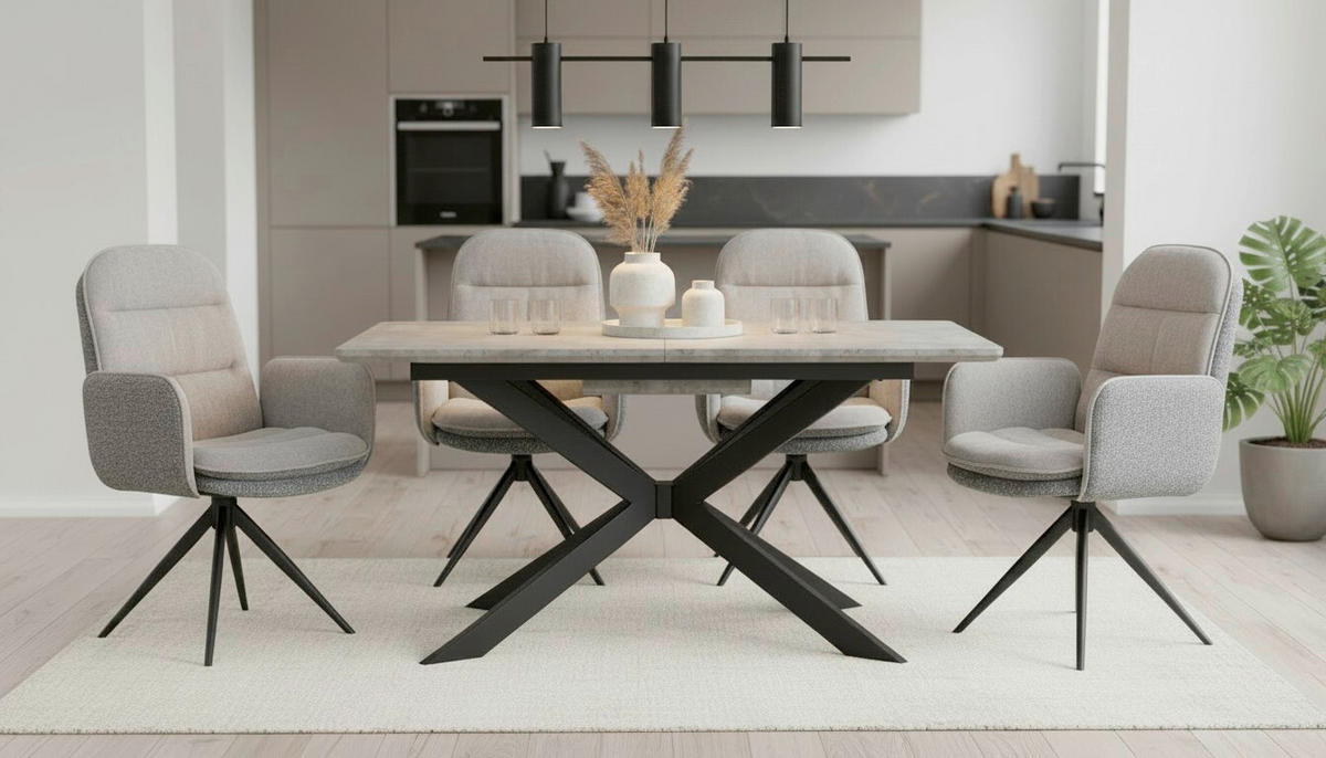 ESSTISCH 160-200/90/76 cm Nachbildung  Metall, Holzwerkstoff ausziehbar rechteckig Grau  - Schwarz/Grau, Konventionell, Holzwerkstoff/Metall (160-200/90/76cm) - P & B