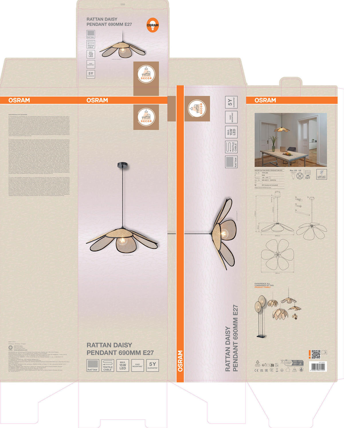 HÄNGELEUCHTE 69/124,5 cm  - Beige, Basics, Holz/Metall (69/124,5cm) - Osram