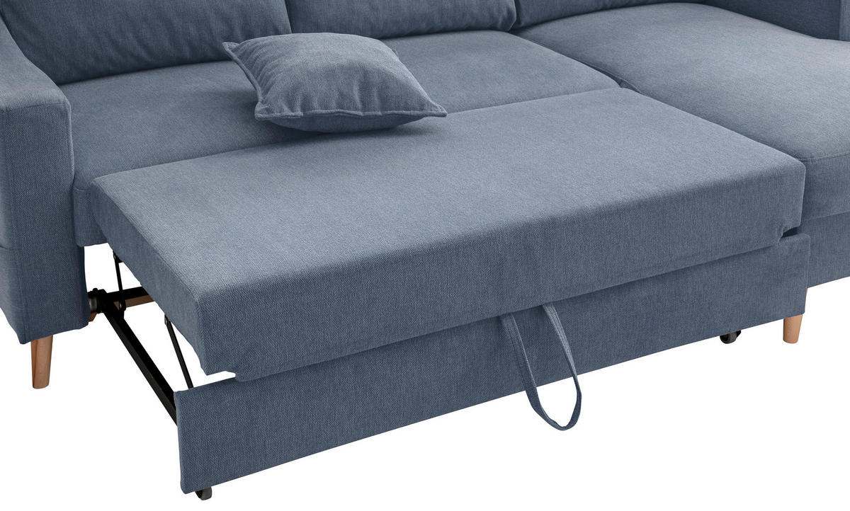 ECKSOFA in Struktur Blau  - Blau/Naturfarben, Konventionell, Holz/Textil (228/150cm) - P & B