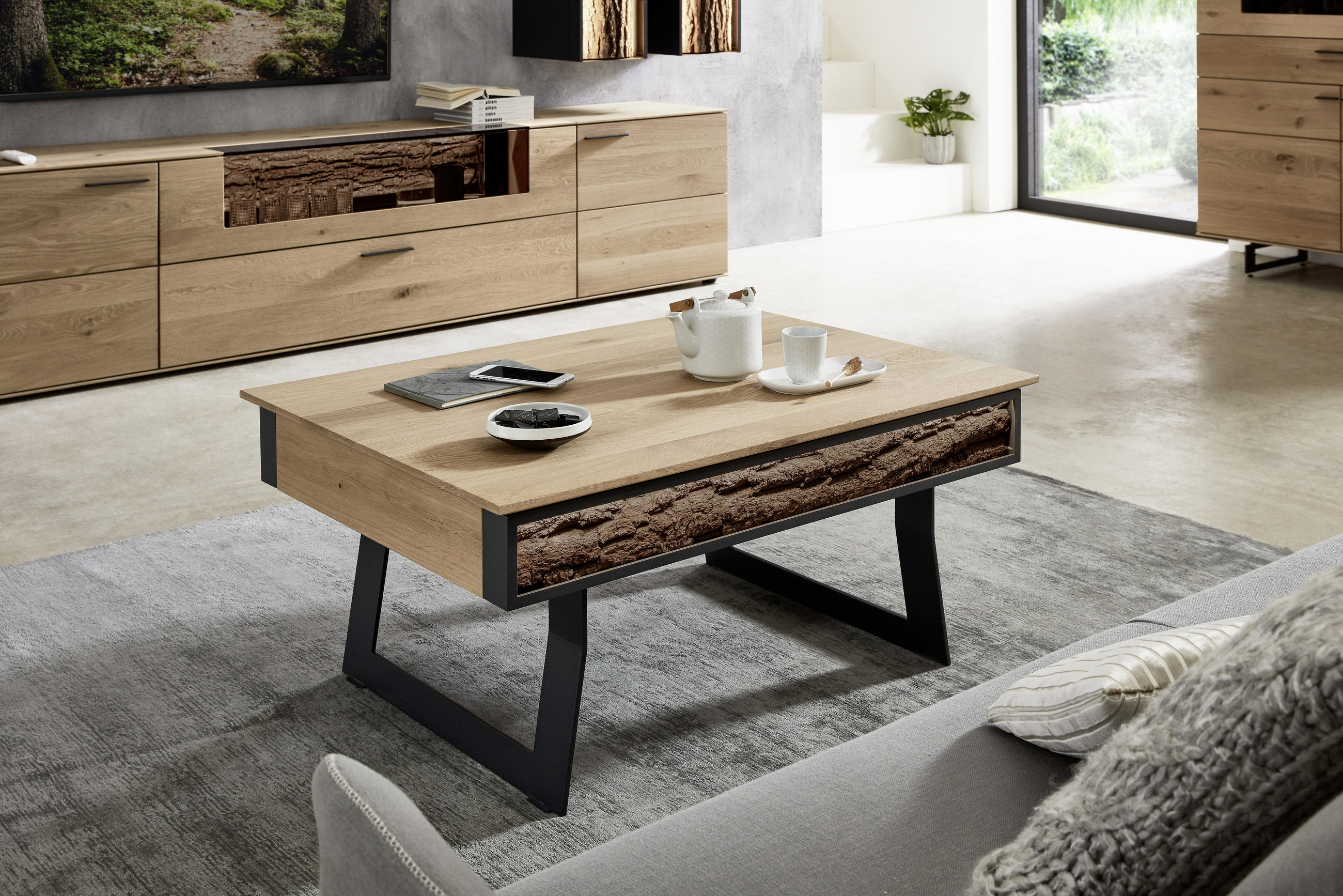 COUCHTISCH Kerneiche vollmassiv 105/75/47 cm rechteckig Anthrazit, Eichefarben  - Eichefarben/Anthrazit, Design, Holz/Metall (105/75/47cm) - Valnatura