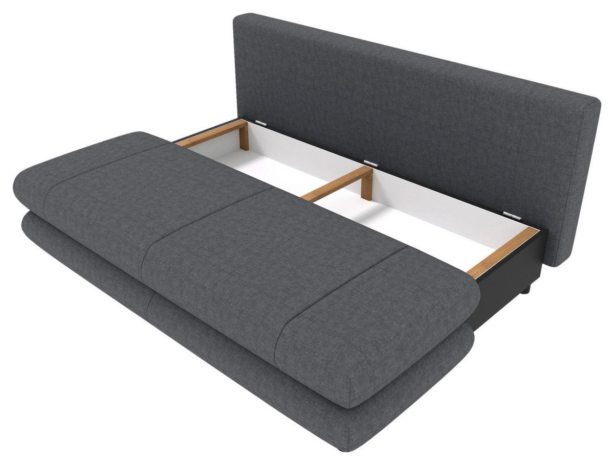 SCHLAFSOFA  mit Liegefunktion, Rücken echt Mikrofaser Dunkelgrau  - Dunkelgrau/Schwarz, KONVENTIONELL, Kunststoff/Textil (212/93/90cm) - Carryhome