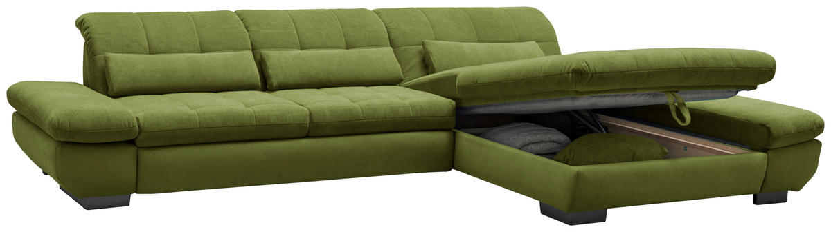 SEDEŽNA GARNITURA, gladka tkanina zelena  - črna/zelena, Design, kovina/tekstil (341/204cm) - Xora
