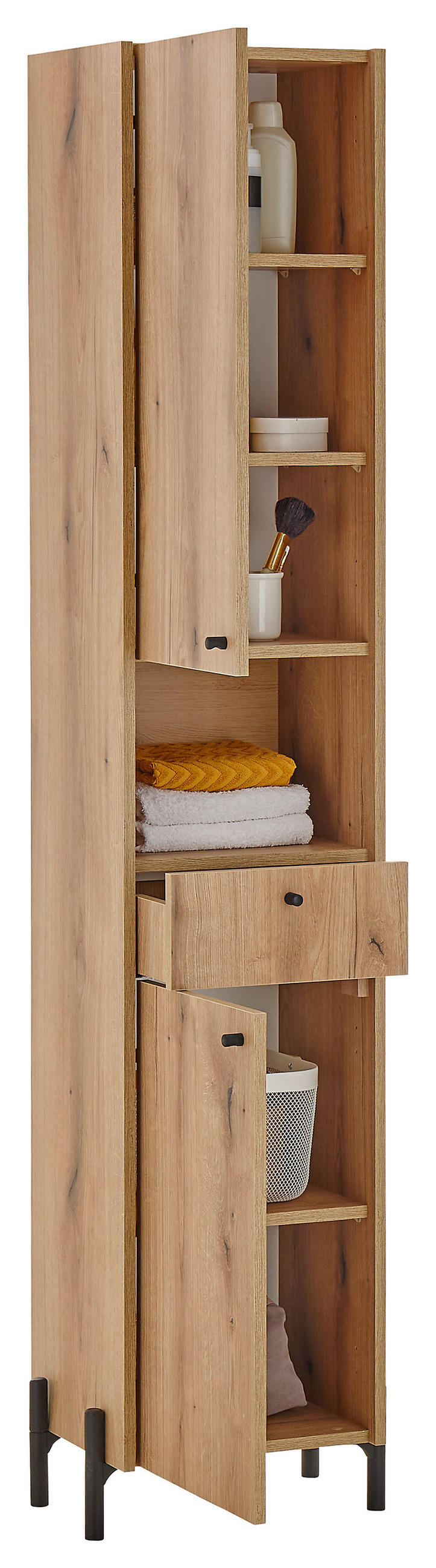 HOCHSCHRANK 38/195/32 cm  - Eichefarben/Schwarz, Modern, Holzwerkstoff/Kunststoff (38/195/32cm) - MID.YOU