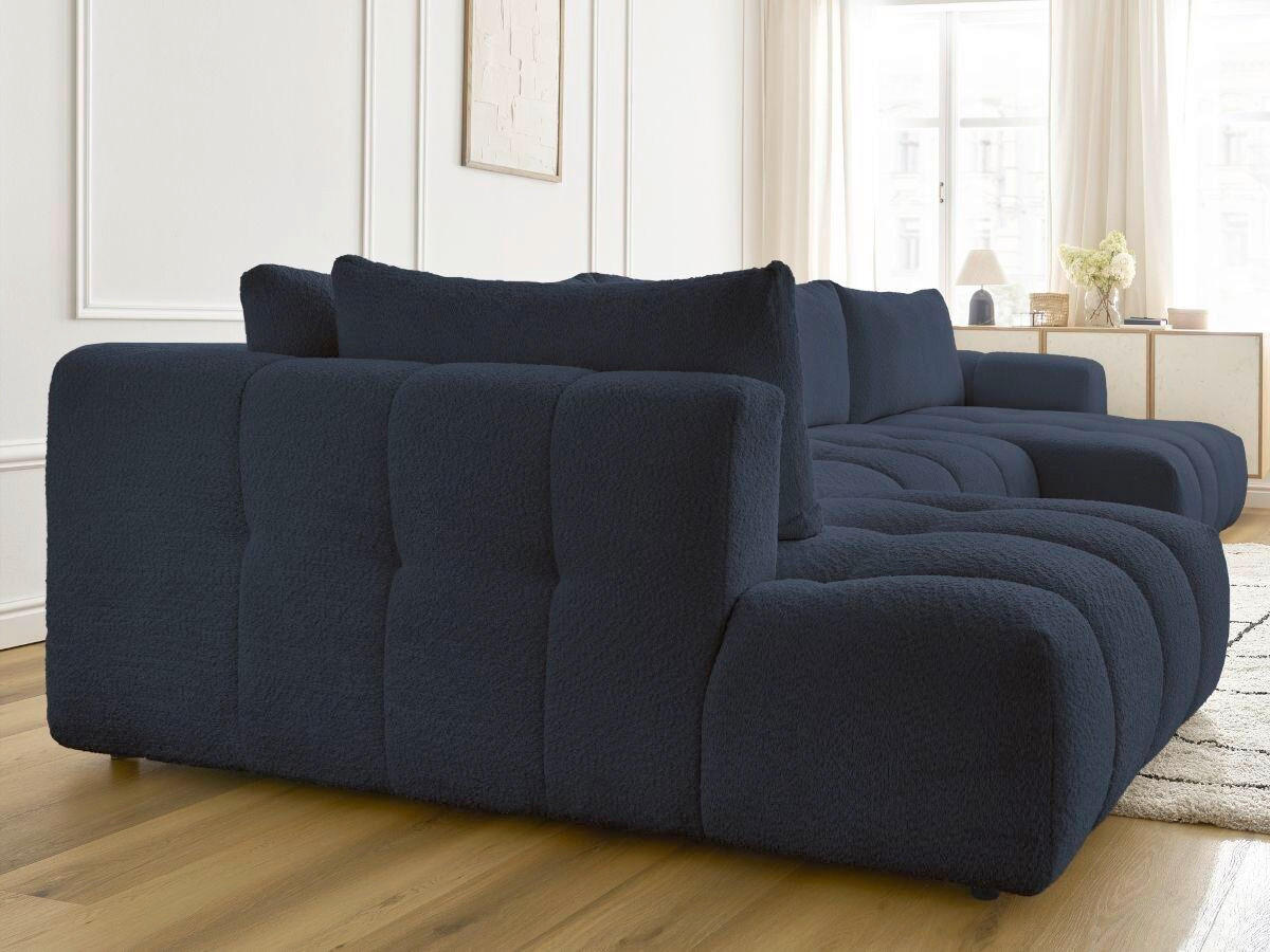 WOHNLANDSCHAFT  FUJI  Dunkelblau Bouclé  - Schwarz/Dunkelblau, MODERN, Kunststoff/Textil (204/377/160cm)