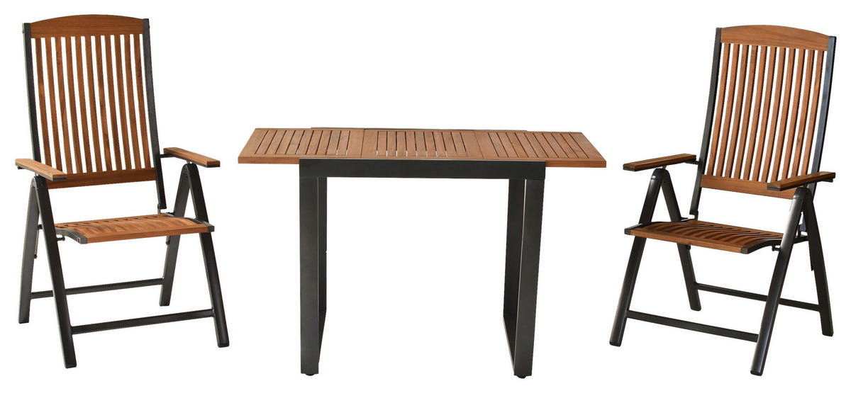 GARTENSET 3-teilig  - Graphitfarben/Naturfarben, MODERN, Holz/Metall - Gardenson