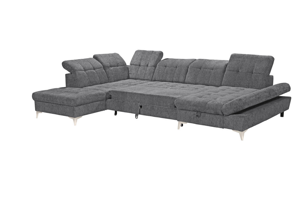 WOHNLANDSCHAFT Mikrovelours Anthrazit  - Kaschmir/Anthrazit, Modern, Kunststoff/Textil (245/348/168cm) - MID.YOU