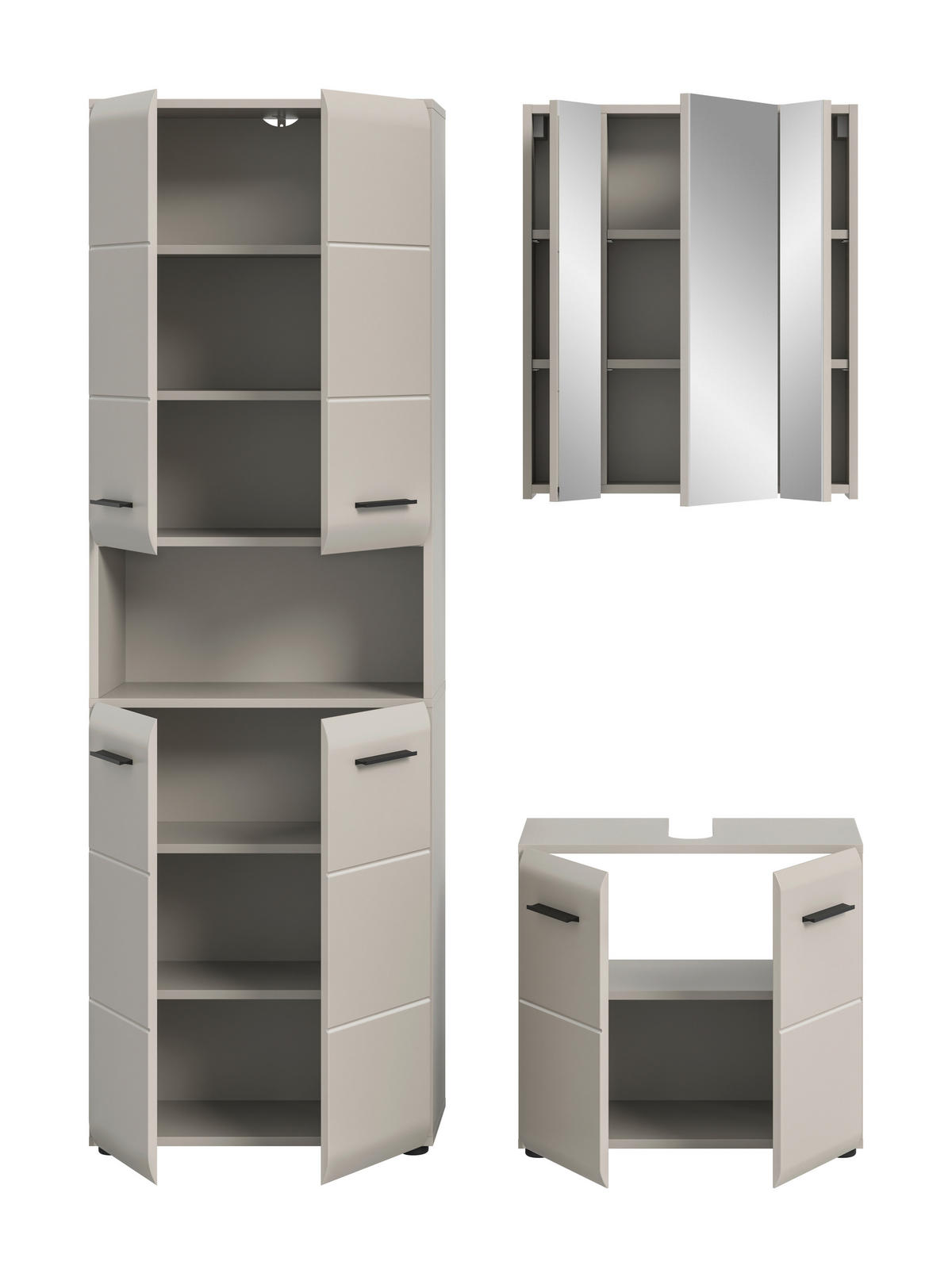 BADEZIMMER 3-teilig  in 120 cm  - Kaschmir/Schwarz, Trend, Glas/Holzwerkstoff (120cm) - MID.YOU