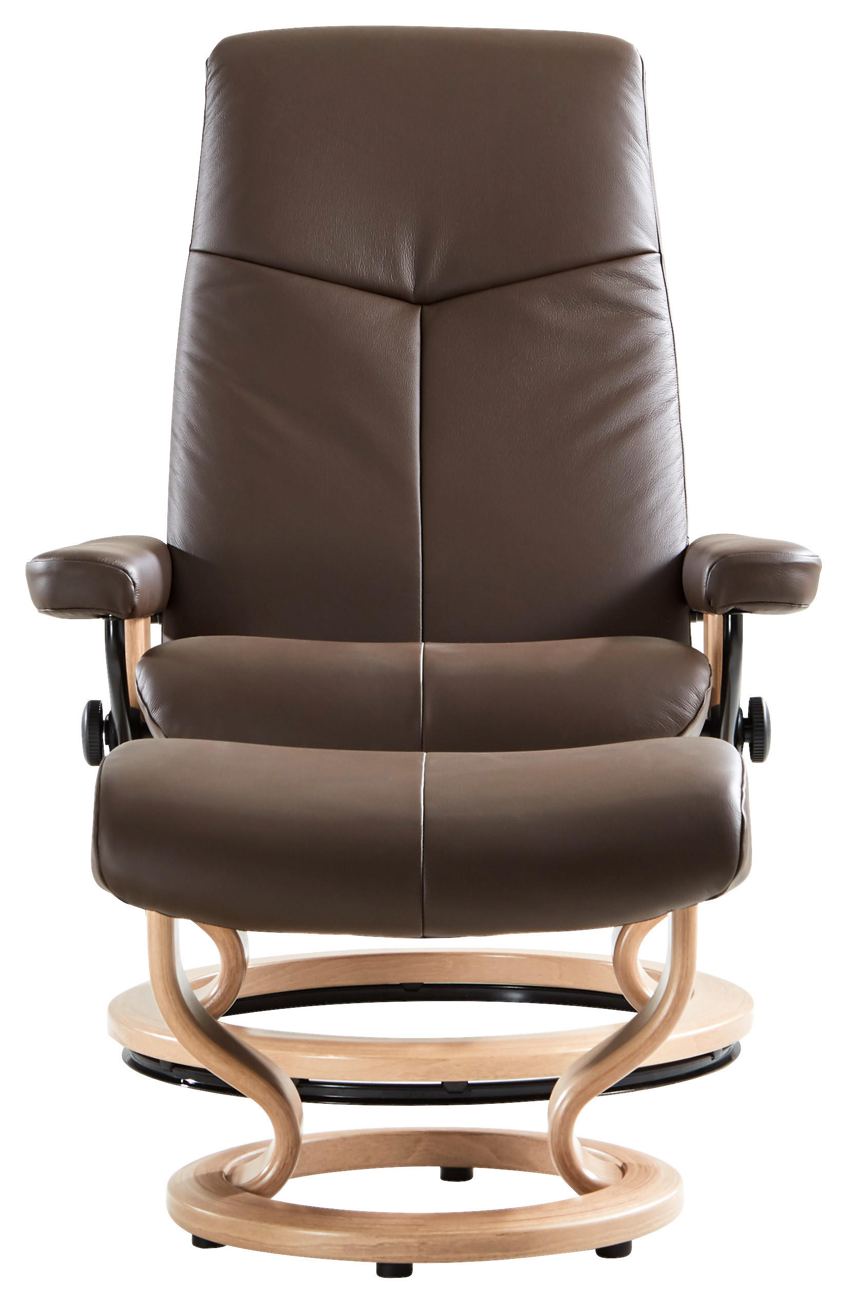 SESSELSET CITY Echtleder Relaxfunktion, Hocker - Eichefarben/Braun, KONVENTIONELL, Leder/Holz (76/109/76cm) - Stressless