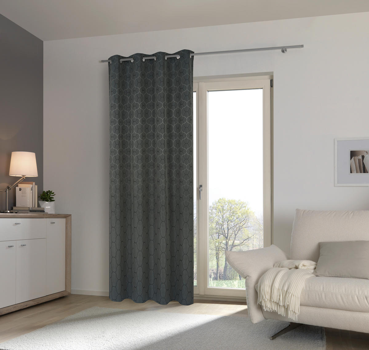 ZÁVĚS S OČKY, neprůsvitné, 140/245 cm - antracitová, Konvenční, textil (140/245cm) - Esposa